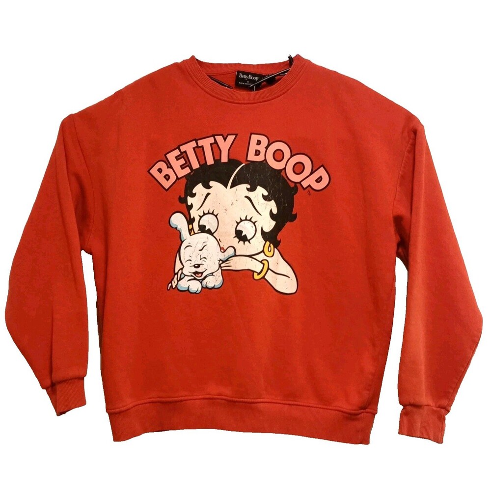 Betty Boop Primark Sweatshirt Womens Small Orange Graphic Pullover Pudgy Dog